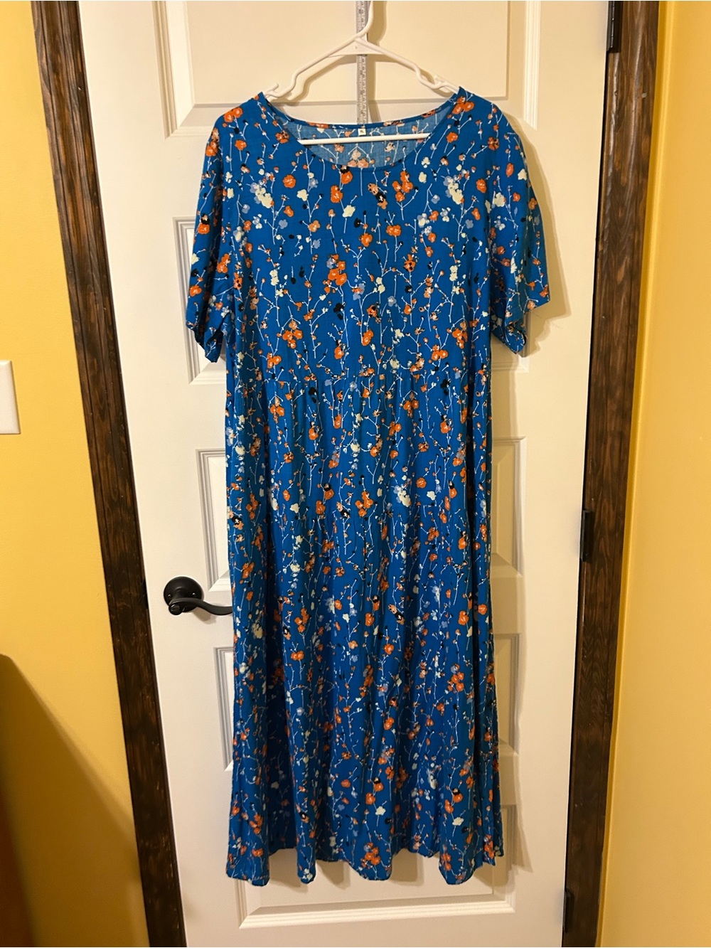 Amazon Blue Floral Maxi Dress with Orange and White Blossoms